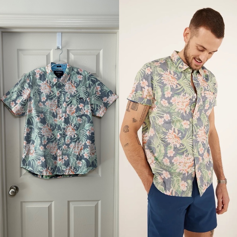Chubbies The Resort Wear Faded Blue Floral Friday Button Down Shirt Size Large